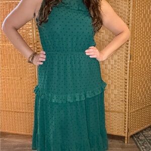 Chic Teal Midi Dress with Ruffle Details